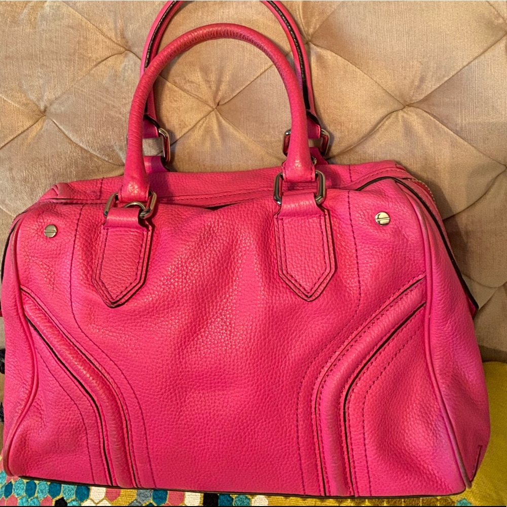 Milly leather satchel- neon pink